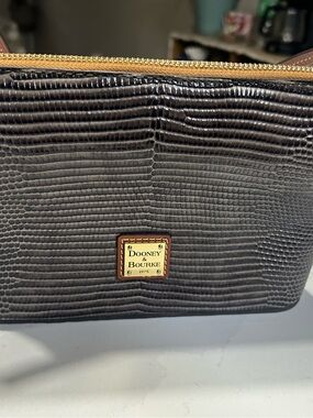 Dooney & Bourke Dark Charcoal Croc-Embossed Crossbody with Gold Trim -COA